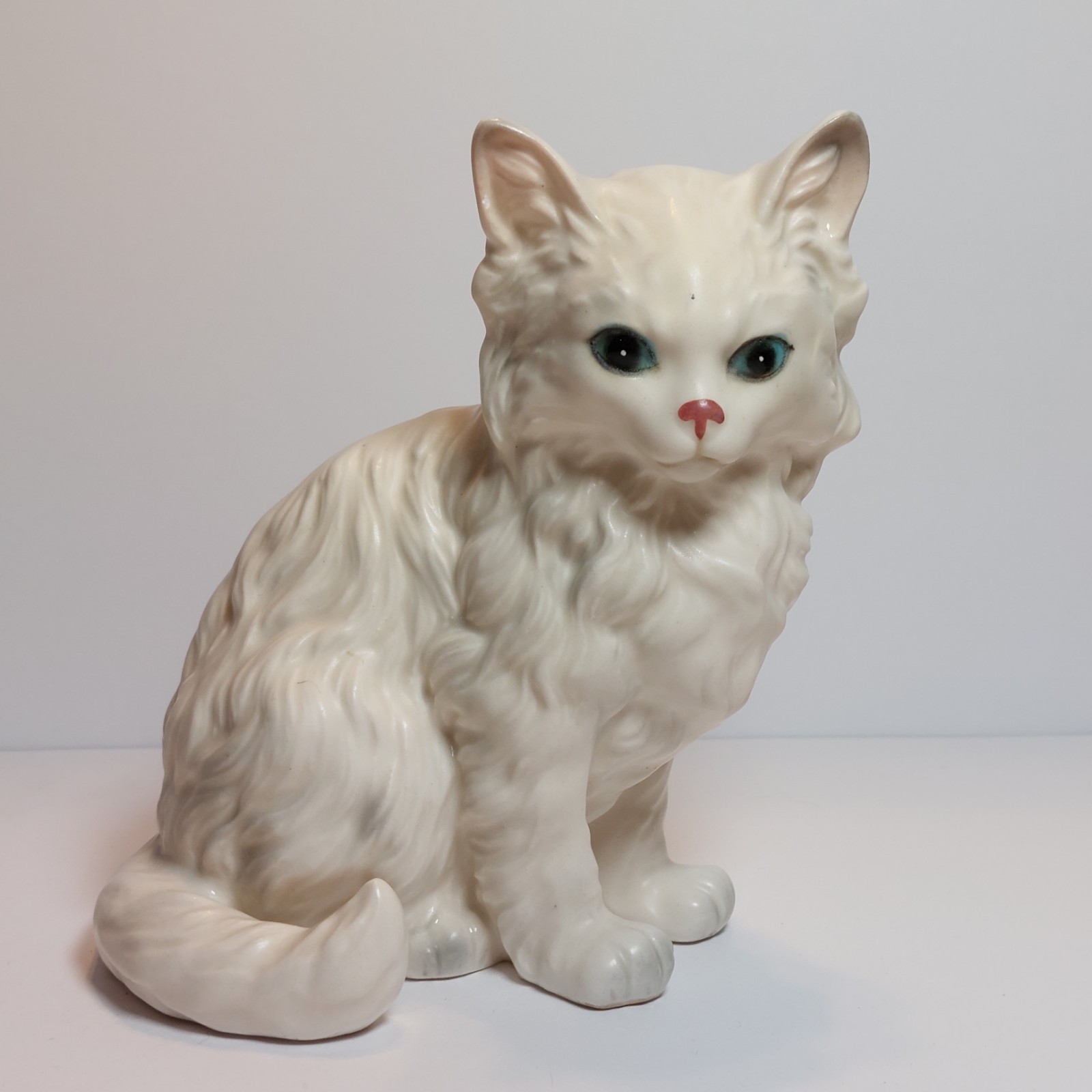 Vintage Lefton White Persian Cat Figurine Blue Eyes Ceramic Kitten Decor H1514
