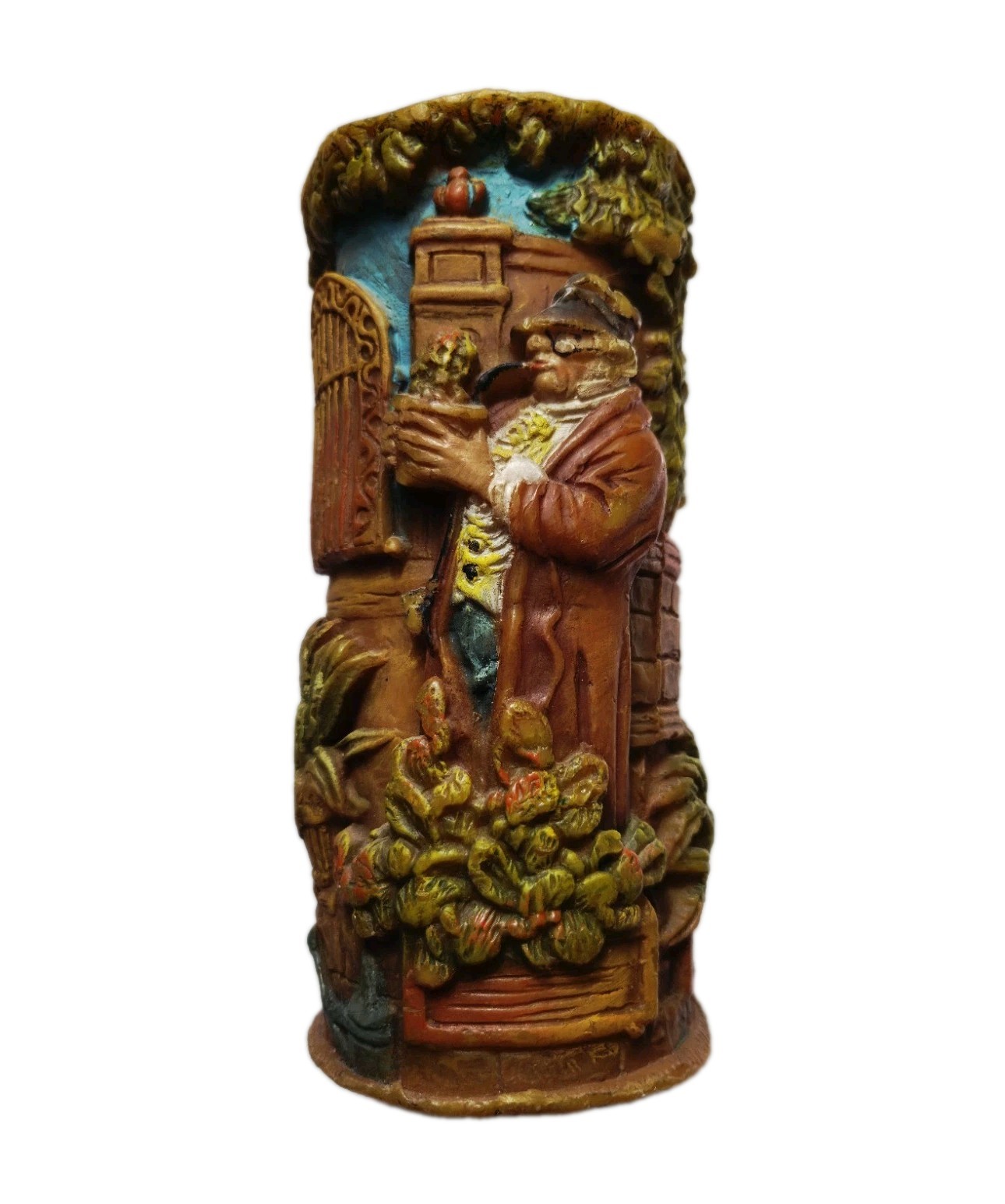 VTG Johann Gunter German Carved Wax Eternal Candle 3D Folk Art Garden Man Pipe