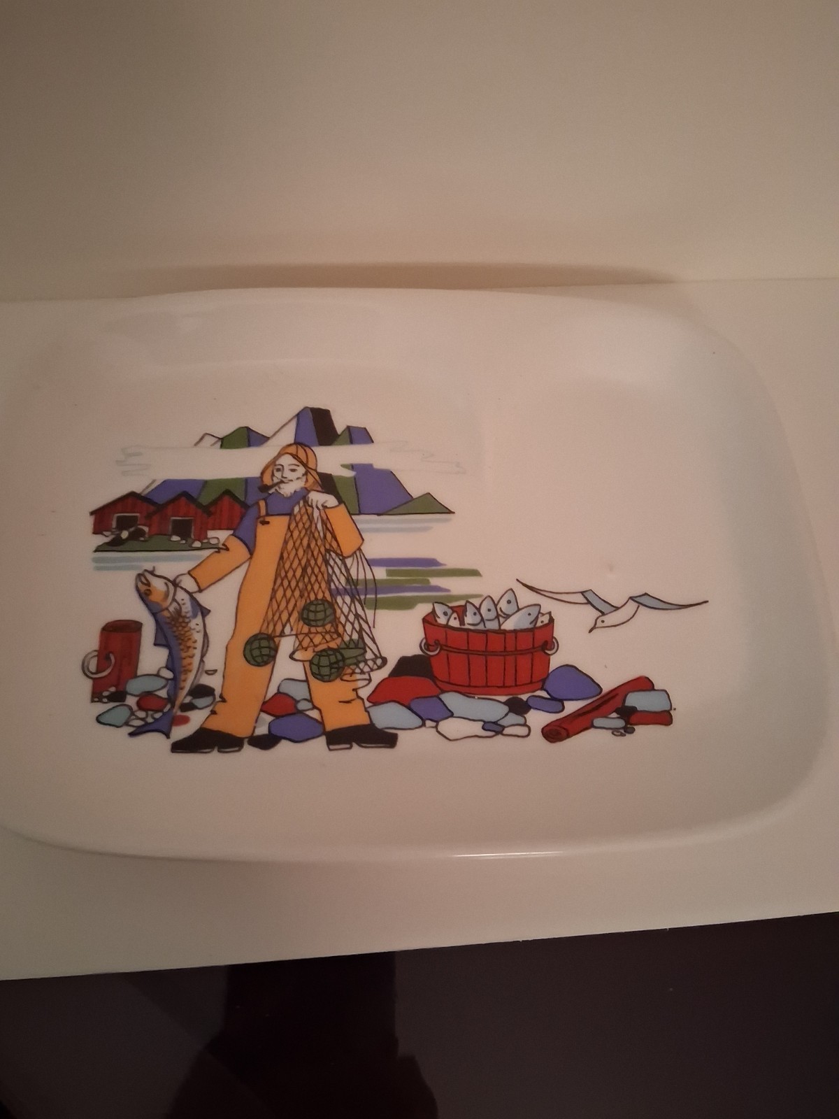 Figgjo Torskefiske ~ Porcelain  Fisherman  Snack Plate Tray  Norway ~ EXCELLENT
