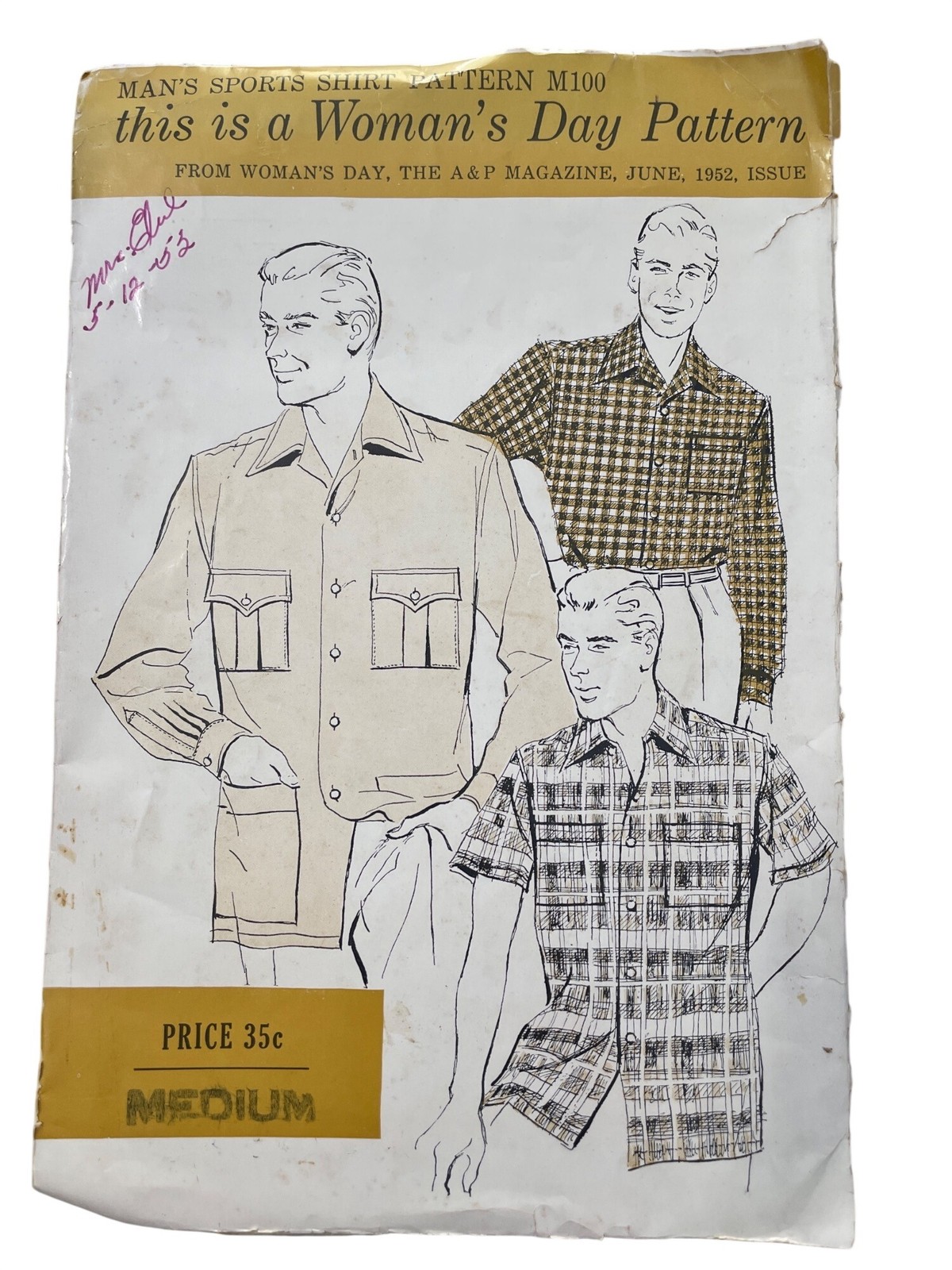 Vintage 50s Woman\'s Day Sewing Pattern Medium M100 Men\'s Sports Shirt Retro CUT