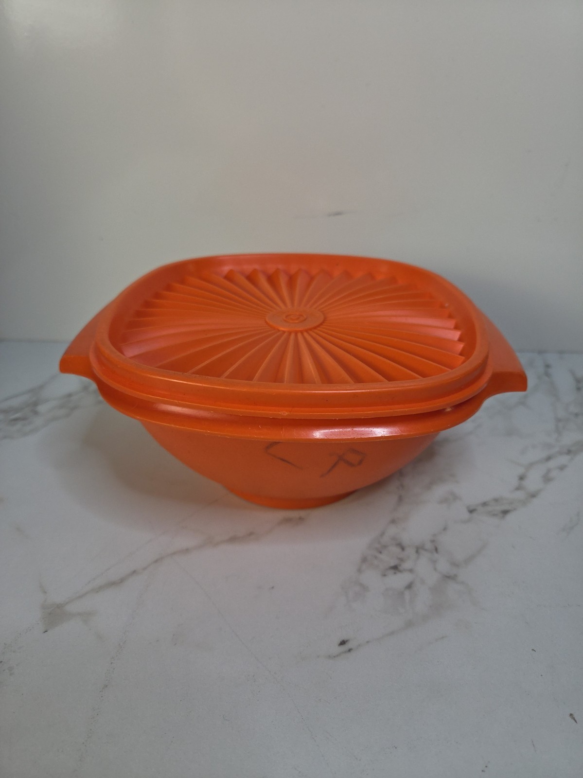 Vintage Tupperware Orange Servalier Square Bowl 840-2 with Lid 841-5
