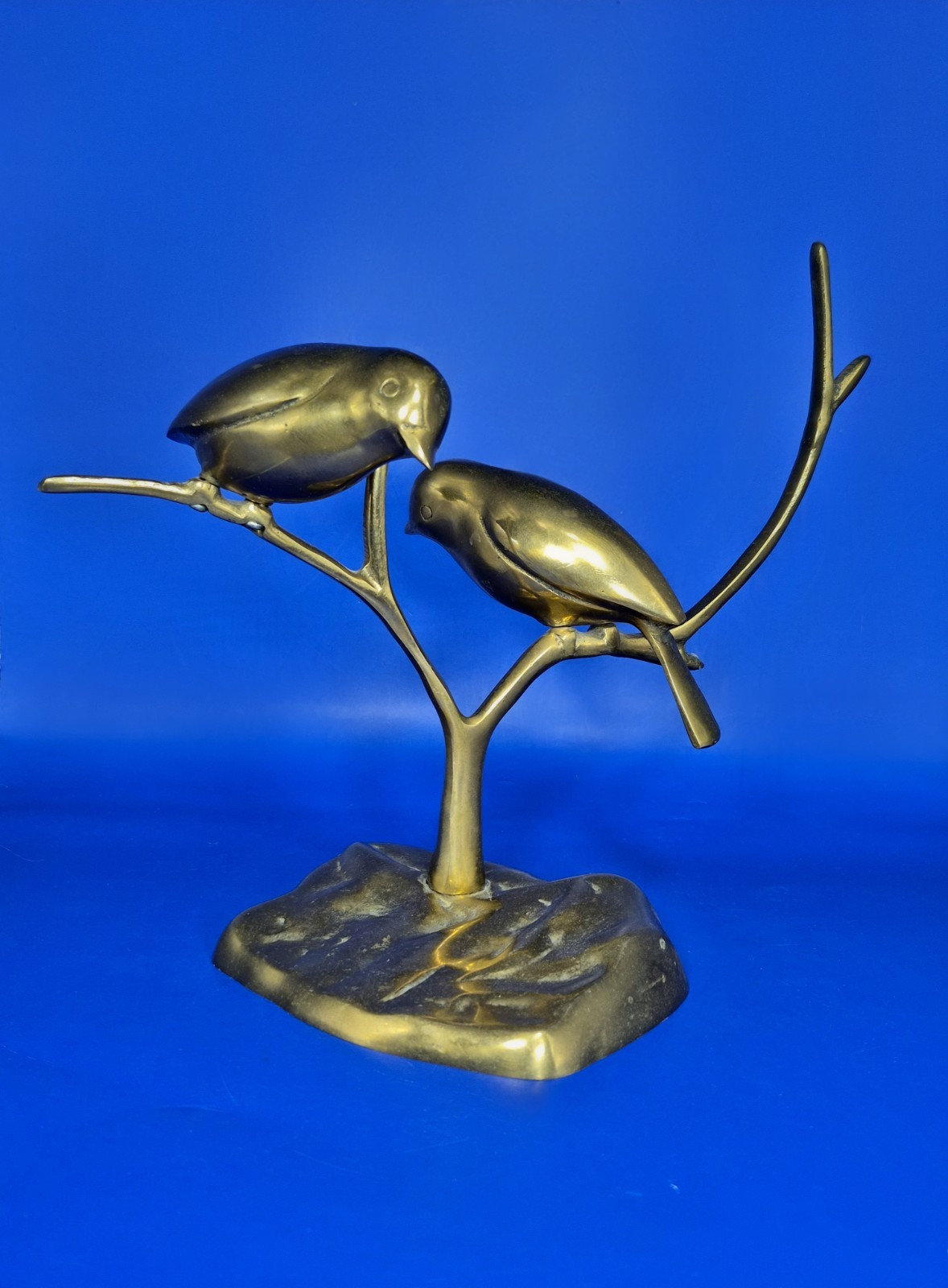 Vintage Solid Brass Double Birds on Branch Sculpture MCM Art Nouveau Figurine