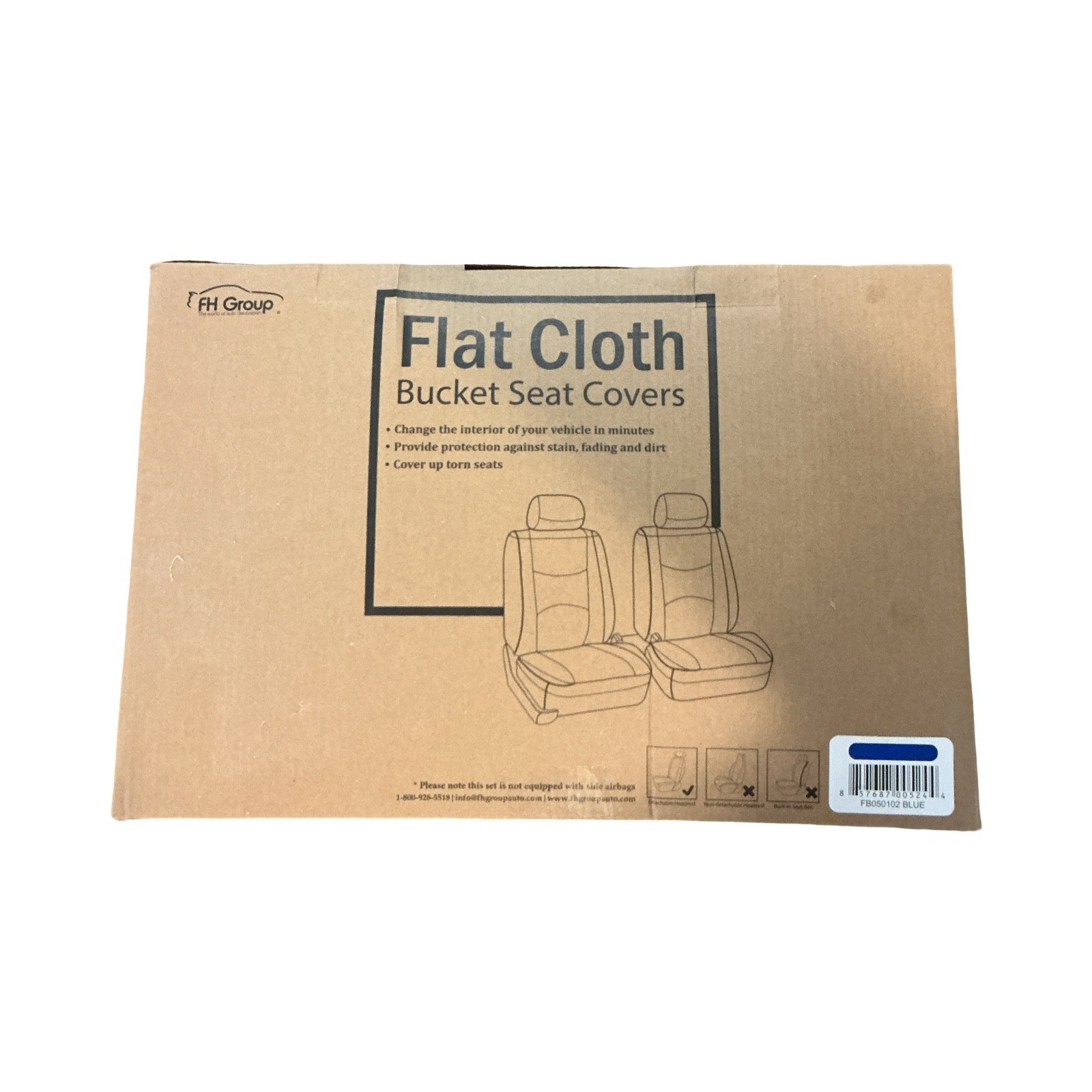 FH Group Blue Black Flat Cloth Bucket Seat Covers FB050102 Universal Fit Set 2