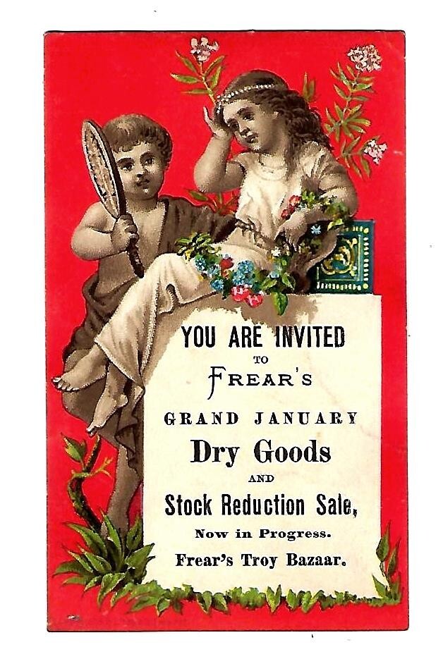 c1890\'s Trade Card Frear\'s Grand January Dry Goods, Stock Redction Sale c1890\'s Trade Card Frear\'s Grand January Dry Goods, Stock Redction Sale