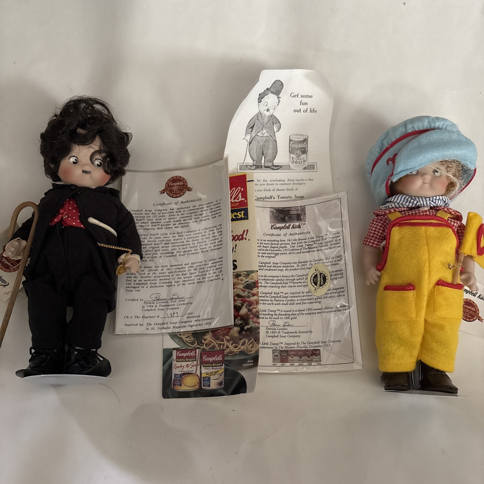 Campbells Kids Charlie Chaplin & The Engineer Porcelain Doll 1995 Lot Of 2