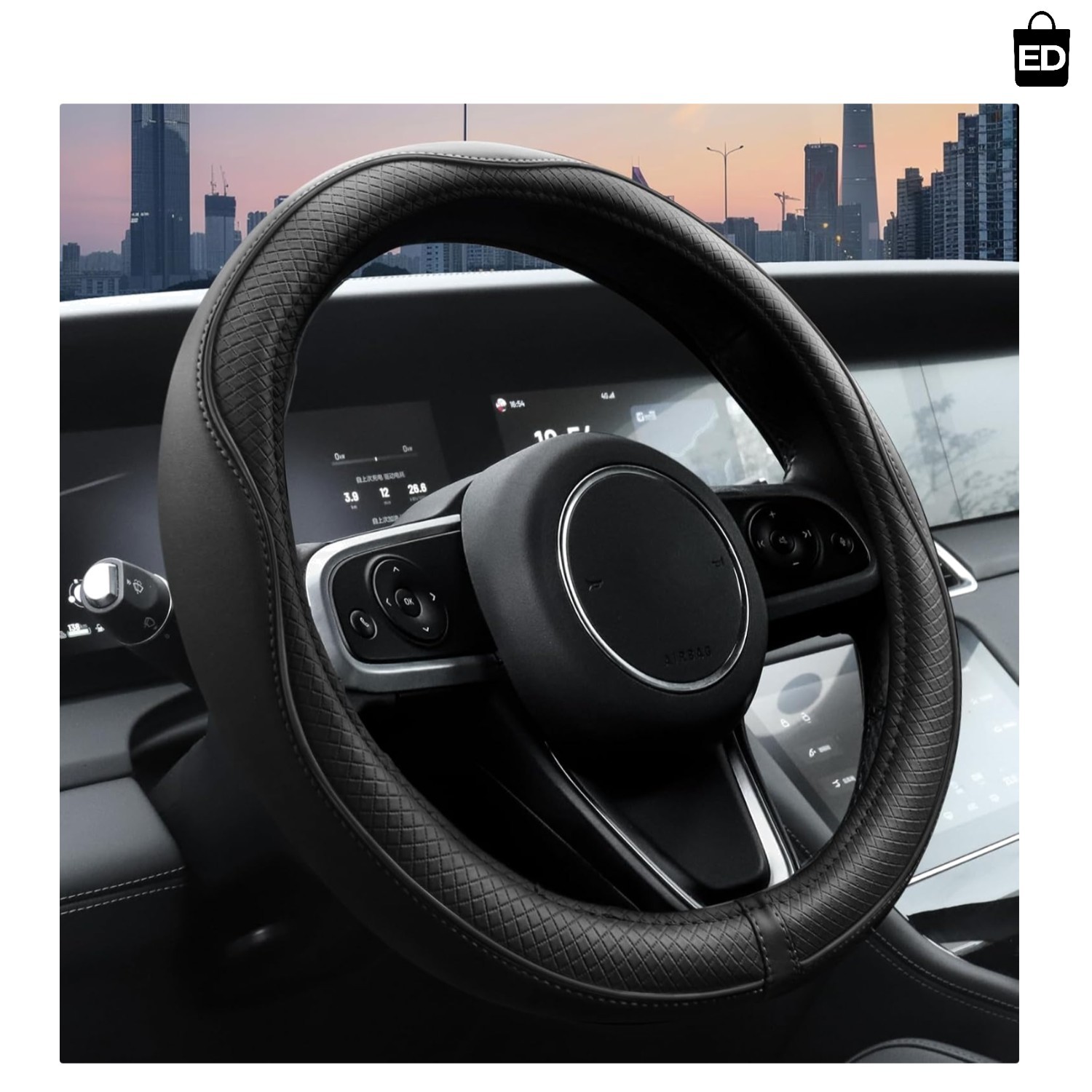 Funda de cuero para volante de coche de 15 pulgadas Microfibra para Automóvil