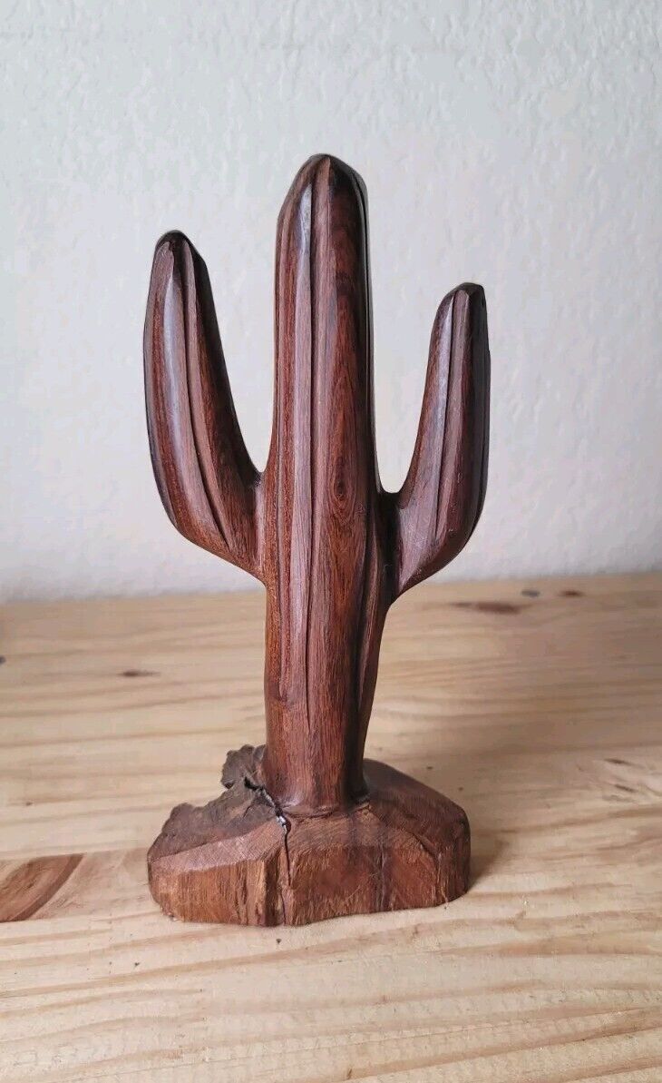 Vintage MCM Hand Carved Ironwood Saguaro Cactus 8.5