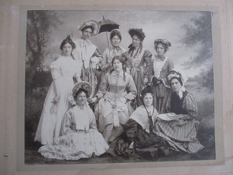 Antique Cabinet Card 9 Pretty Victorian Fashion Ladies Dresses Hats Umbrella