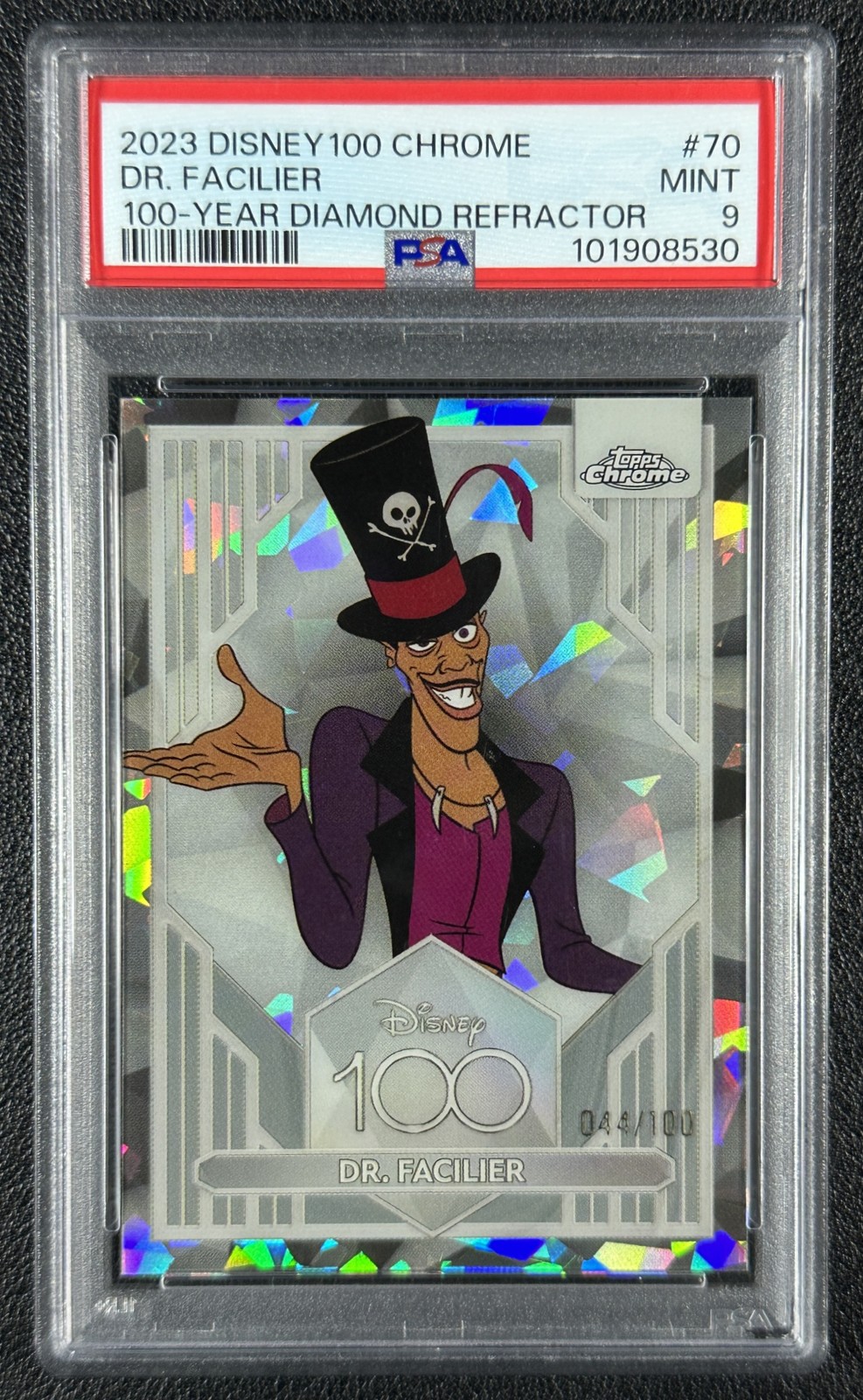 DR. FACILIER PSA 9 2023 TOPPS CHROME DISNEY100 #70 100 YEAR DIAMOND REF 44/100