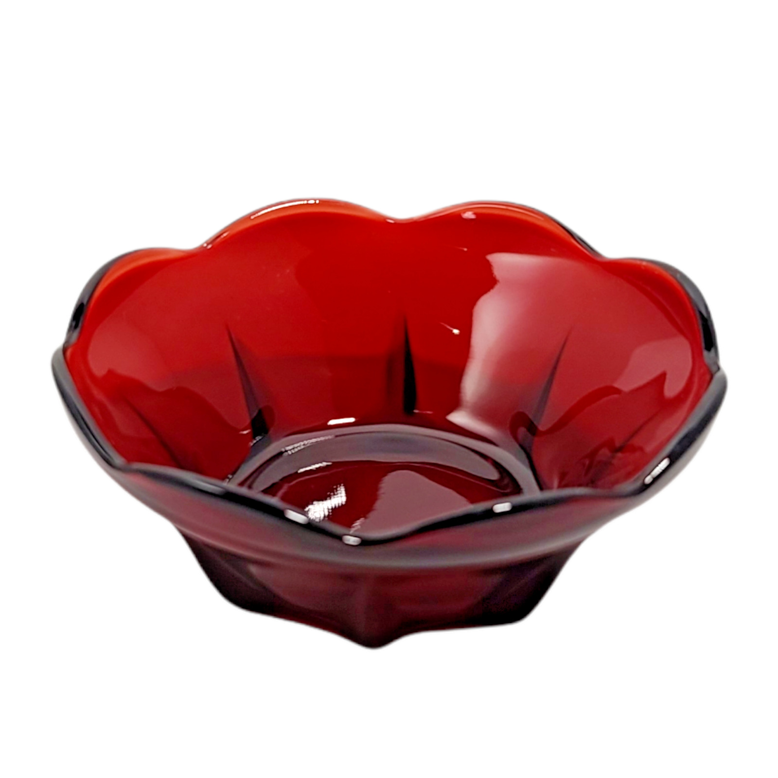 Vintage Libbey Ruby Red Scalloped Berry Dessert Sherbet Bowl