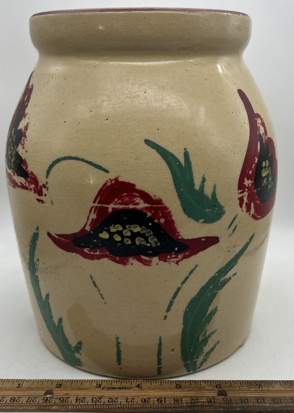 Nelson Mccoy Beige Floral Bean Pot Cookie Crock Stoneware No Lid Vintage