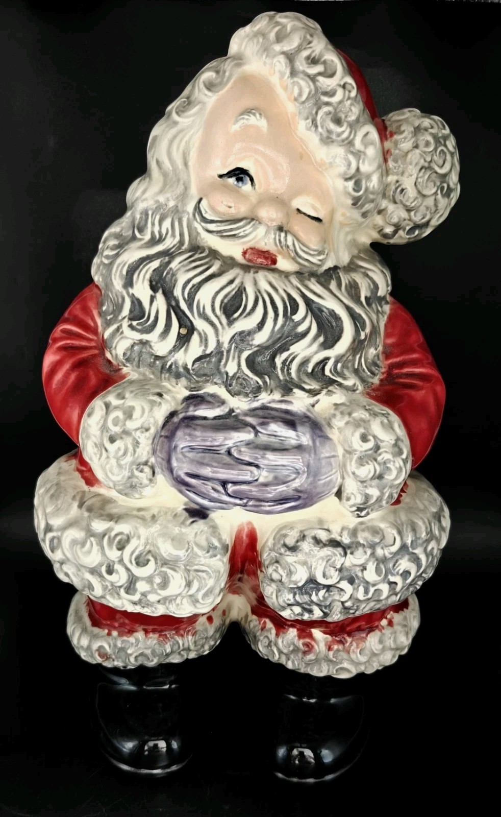 Vintage Winking Santa Hand Painted High Gloss Ceramic Atlantic Mold 14.5” 