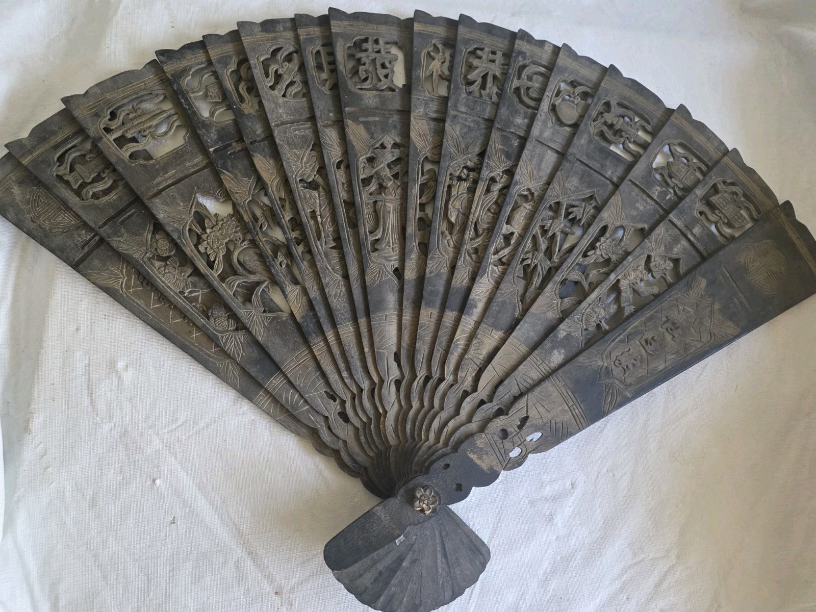 Chinese antique/vintage wooden fan. Rare and beautiful. Hand Carved 