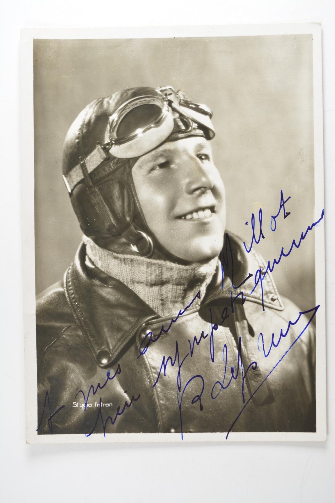 René Labouchere French Aviation Pioneer Pilot Hand Signed Studio Intran c1930s
