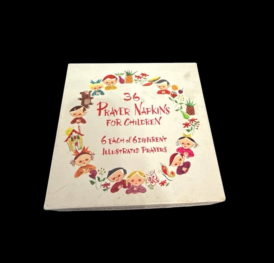 Vtg Children’s Prayer Napkins 6 Prayers 30 Napkins Illustrated Open Box
