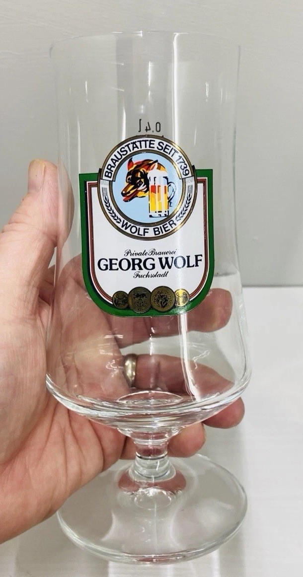 Set of 6 Georg Wolf 0.4 L Promotional Wolf-Bier Glasses Fuchsstadt, Bavaria