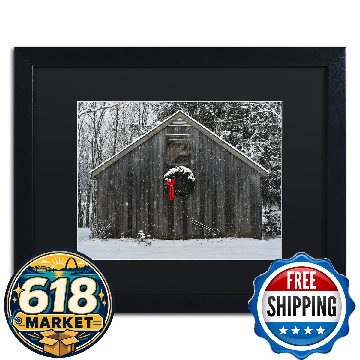 Trademark Fine Art Christmas Barn The Snow Black Matte Black Frame 16x20 Kurt Trademark Fine Art Christmas Barn The Snow Black Matte Black Frame 16x20 Kurt