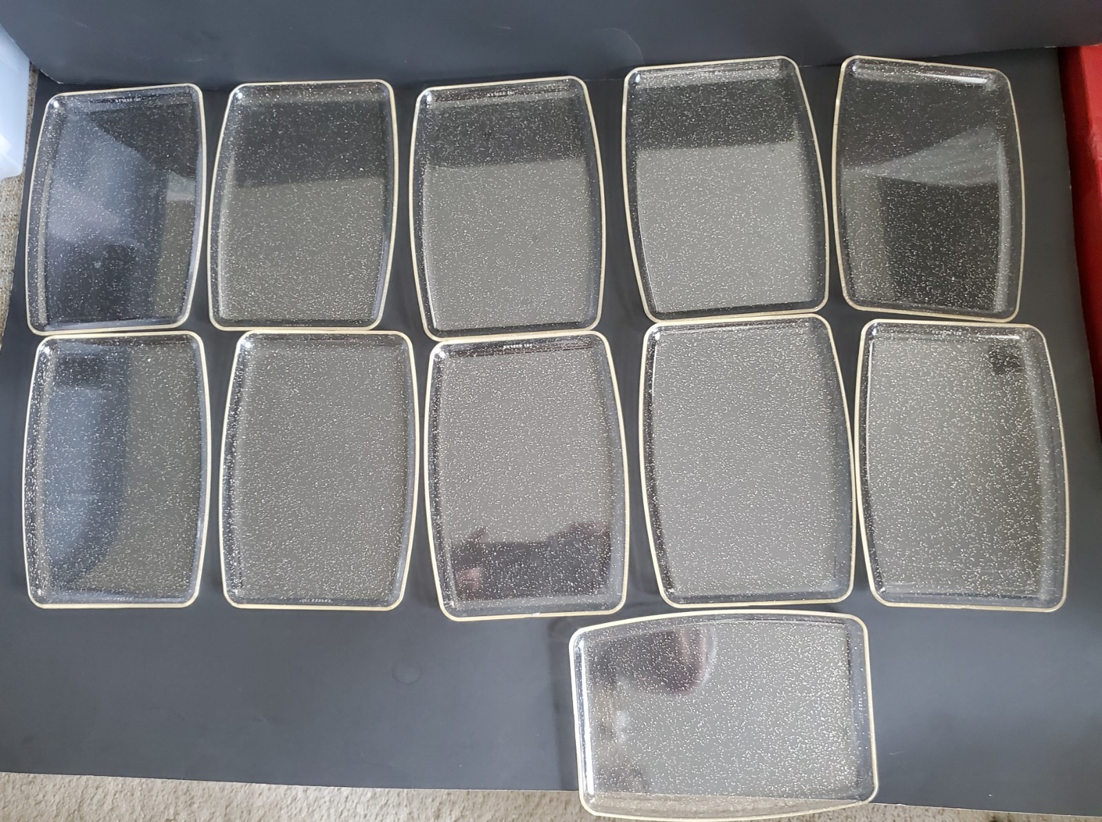 Vintage MCM Acrylic Clear Lucite Glitter Snack Trays Set Of 11 Najeeb Inc. 5\