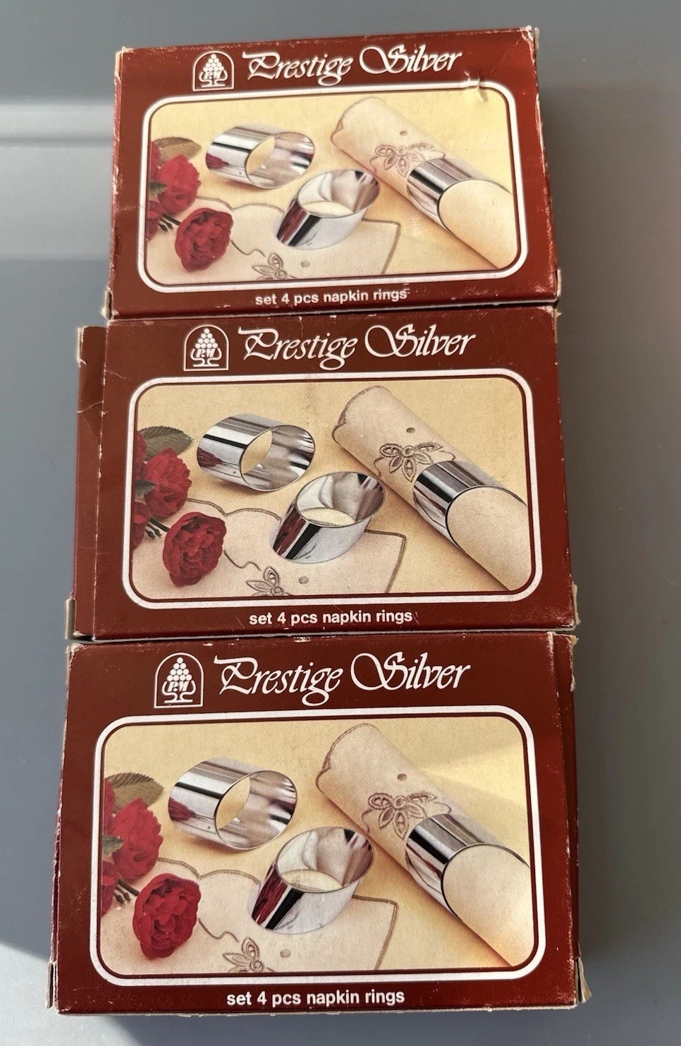 Vintage Prestige SilverPlated Slanted Oval Napkin Rings Set of 12 Original Boxes