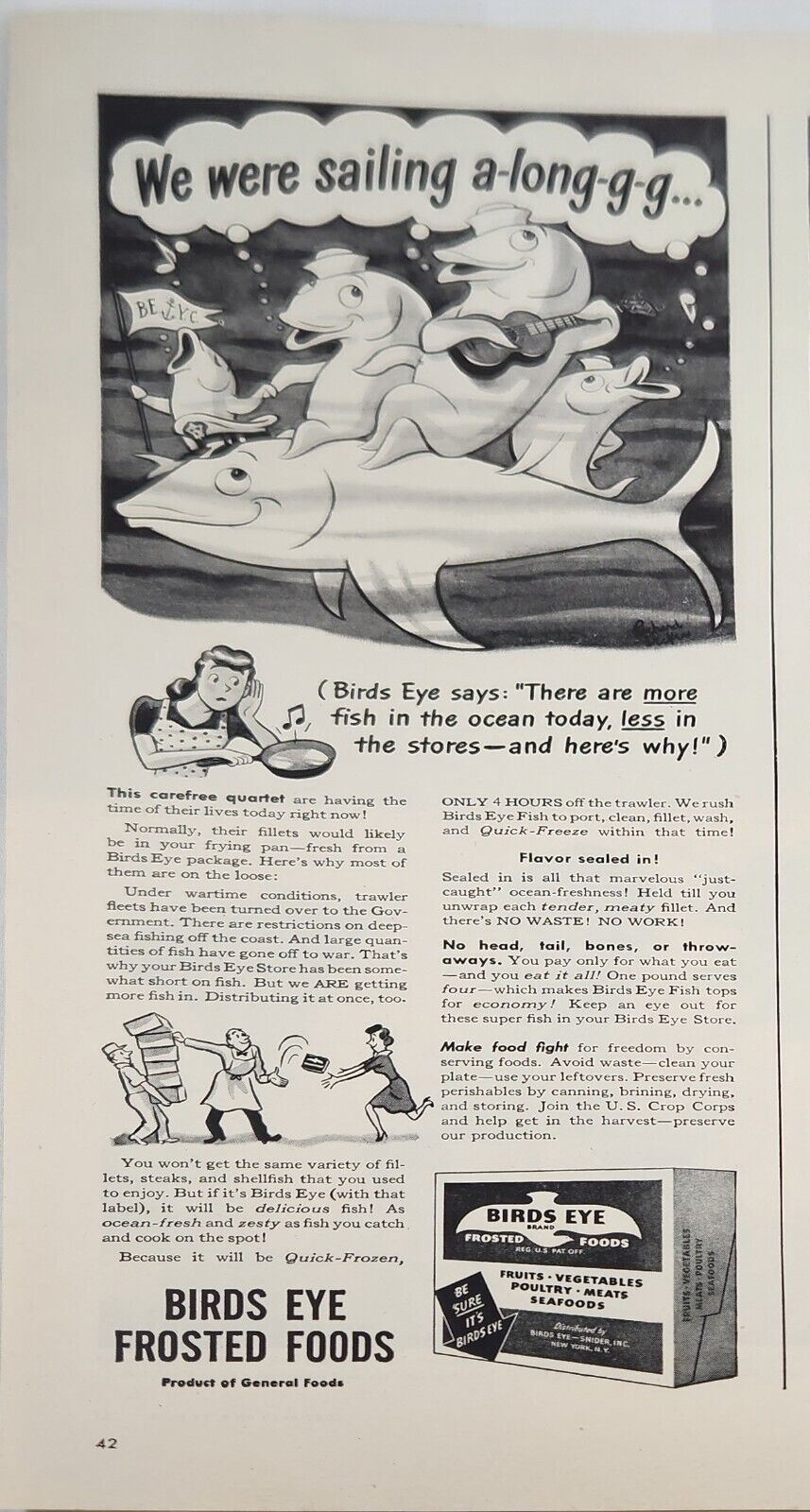 1944 Birds Eye Brand Frosted Foods Vintage Ad we were sailing a long g g