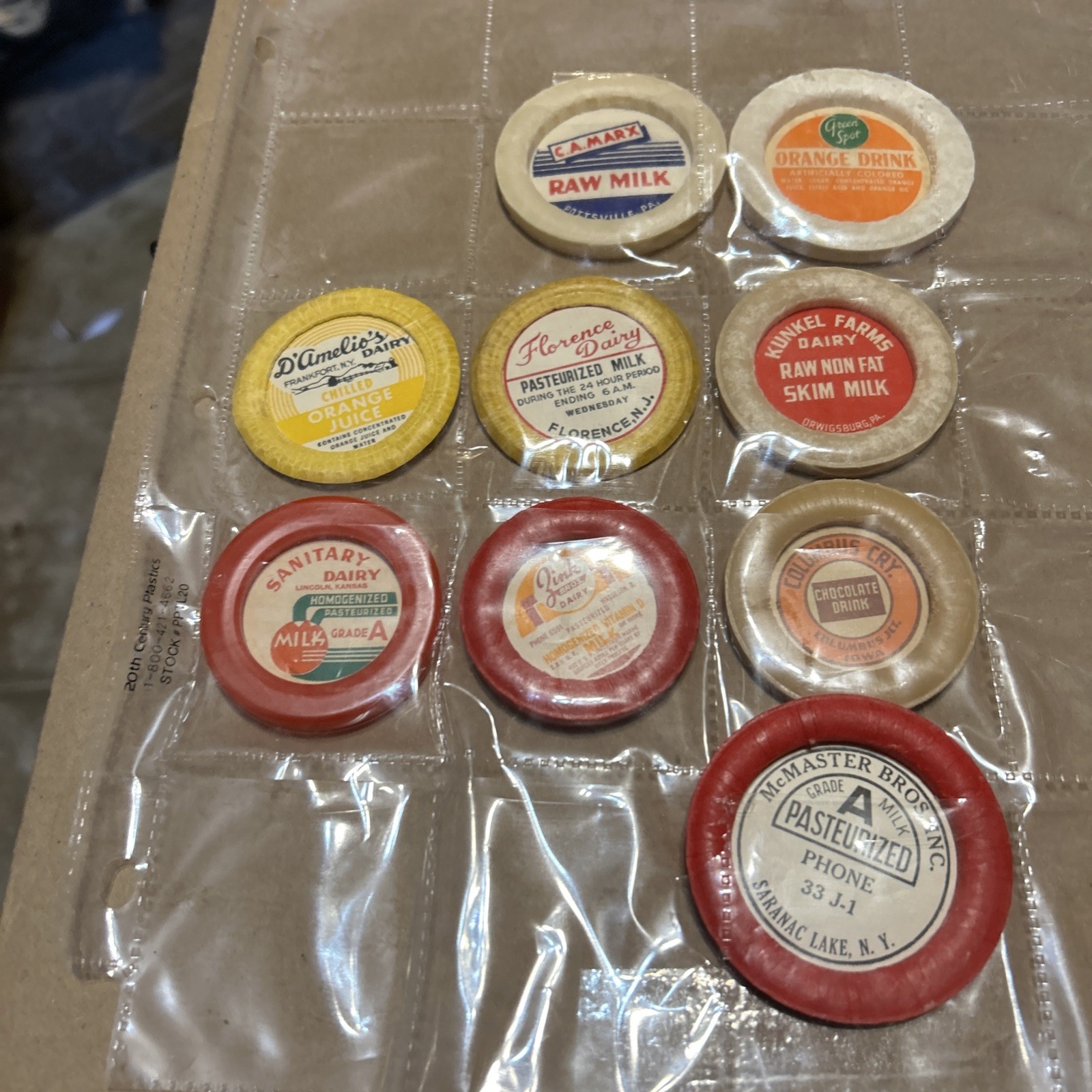 Nice Variety Of Vintage Milk & Juice Bottle Caps Collection Set of 9