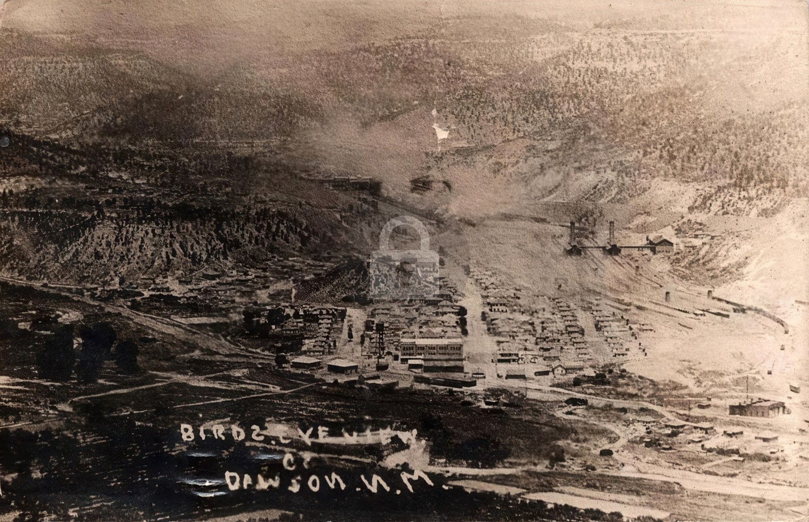 Dawson NM New Mexico Aerial Mining Town 1910s RPPC Photo Postcard COPY