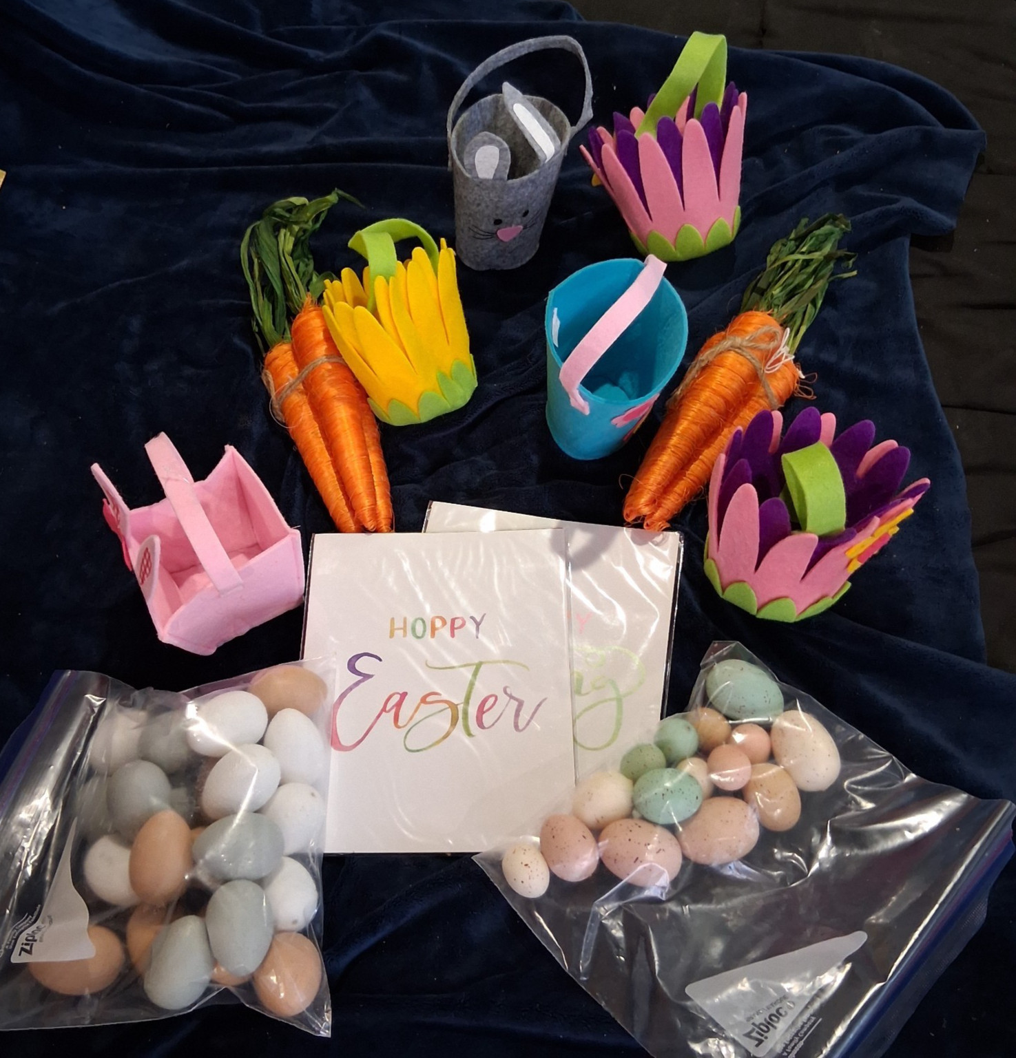 Easter Decor Lot NWOT Decorative Speckled Eggs Felt Baskets Carrots Signs