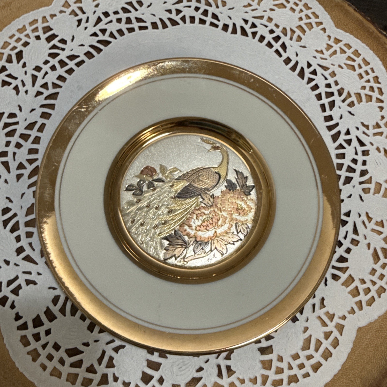 Dynasty Gallery Chokin Peacock Flowers Plate 6.5