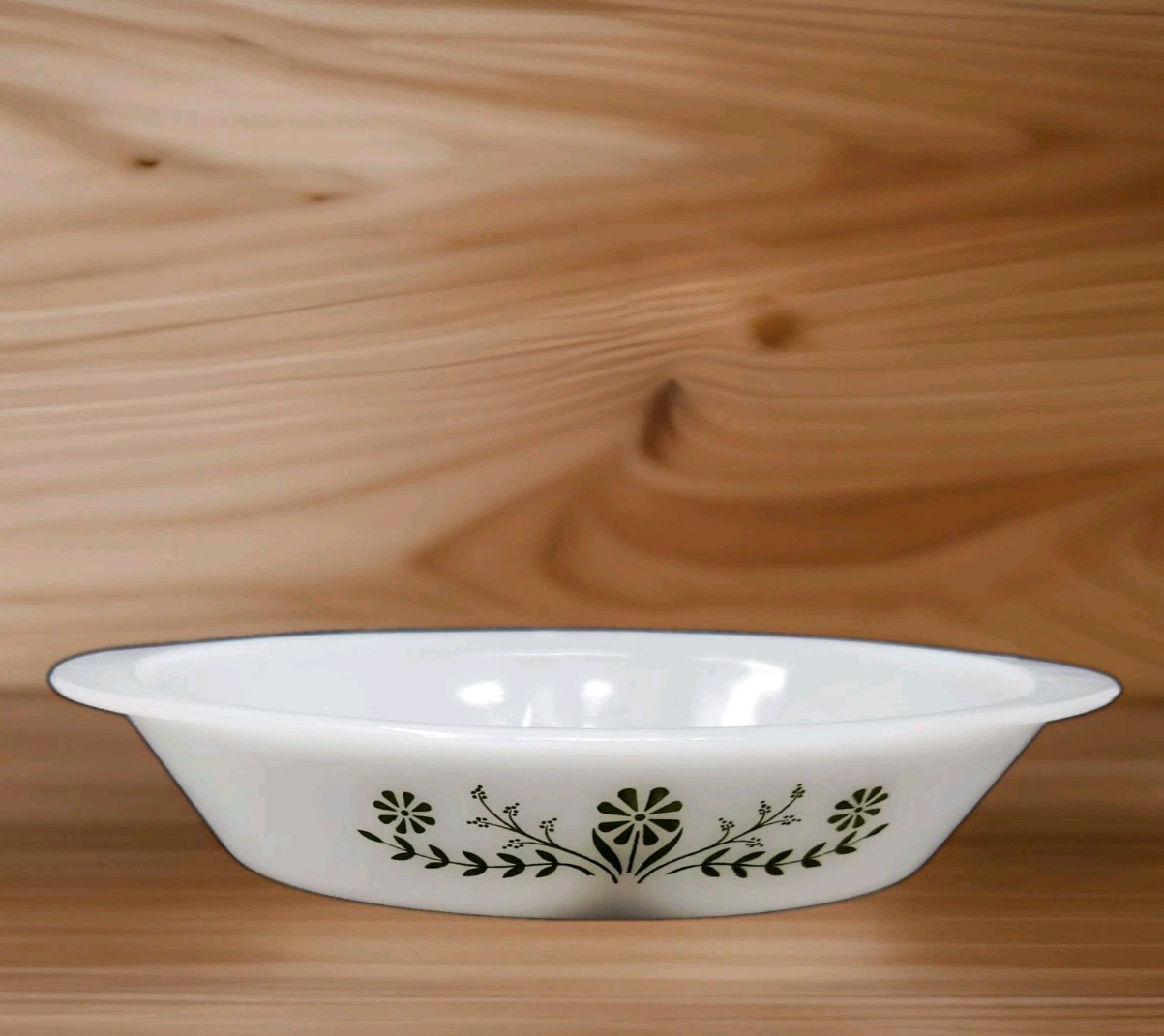 Vintage Glasbake Milk Glass Divided Baking Dish Floral Green Daisy USA Ovenware
