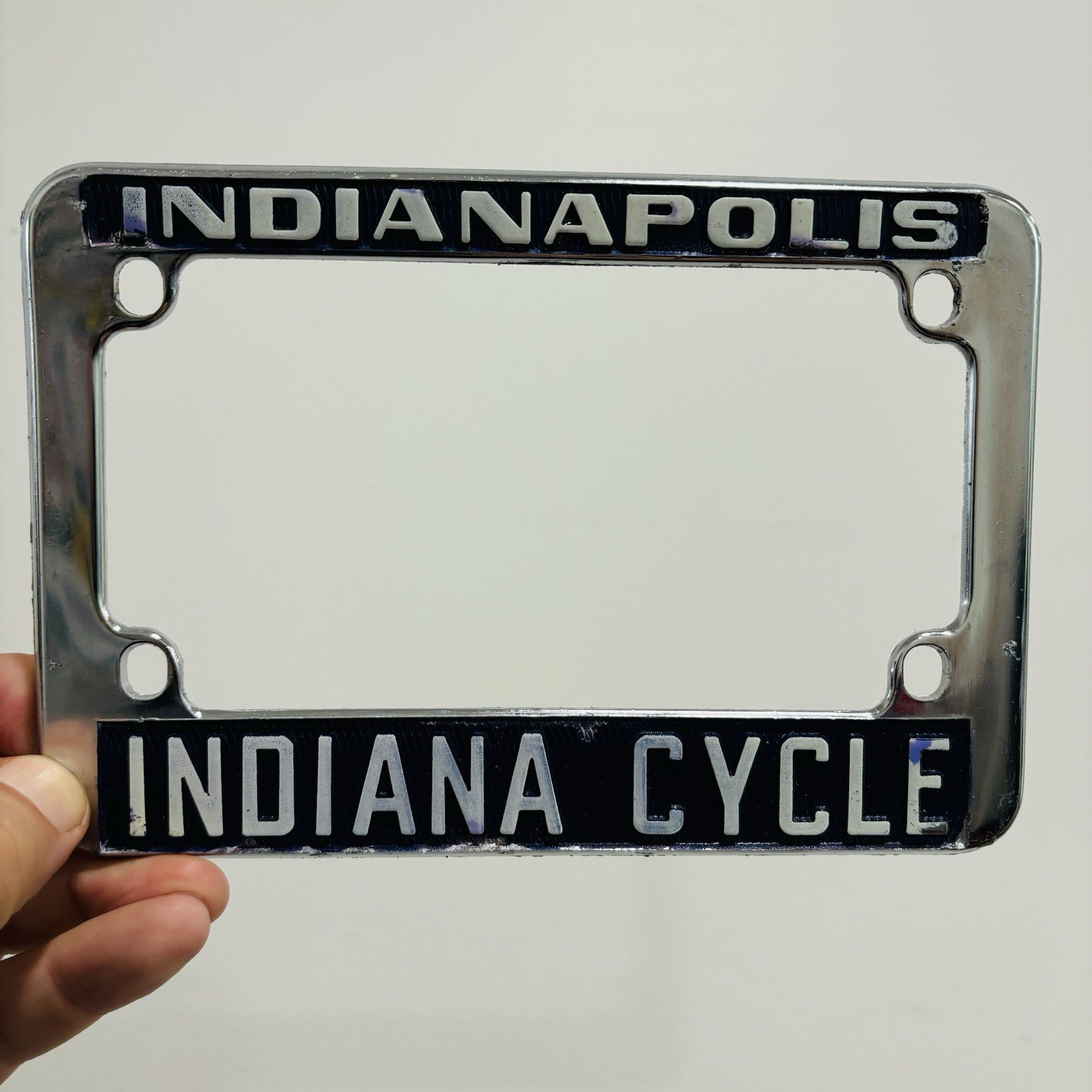 Vintage 70s 80s Indiana Cycle Indianapolis Metal Motorcycle License Plate Frame