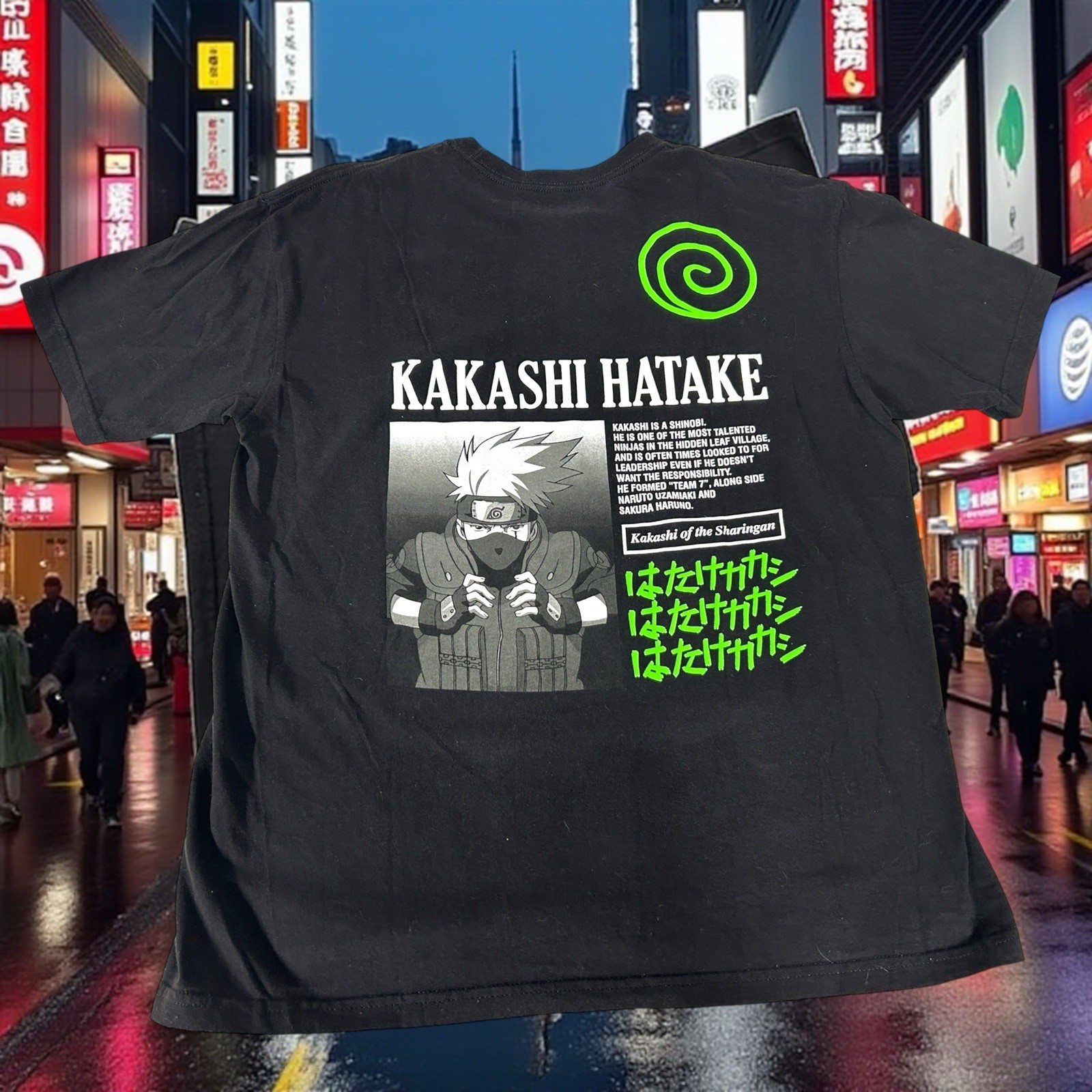 BoxLunch Naruto Animation Art T Shirt Kakashi Hatake Black Adult Large Apparel