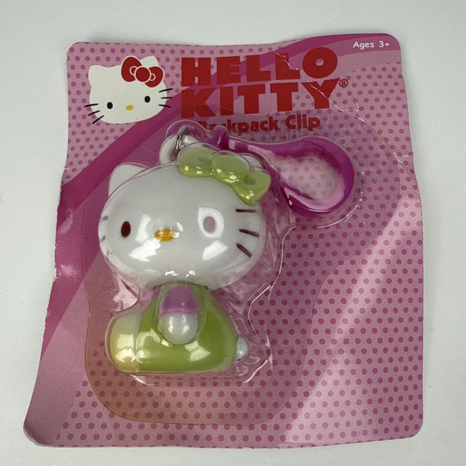 2009 SANRIO HELLO KITTY Backpack Clip Green White Charm NIB