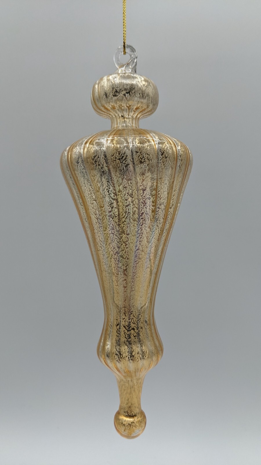 Elegant Tall 7 inch Gold Blown Art Mercury Glass Finial Christmas Tree Ornament