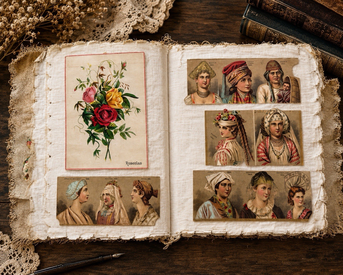 Antique Victorian Scrapbook Trade Cards Die Cuts Postcards Ephemera Album