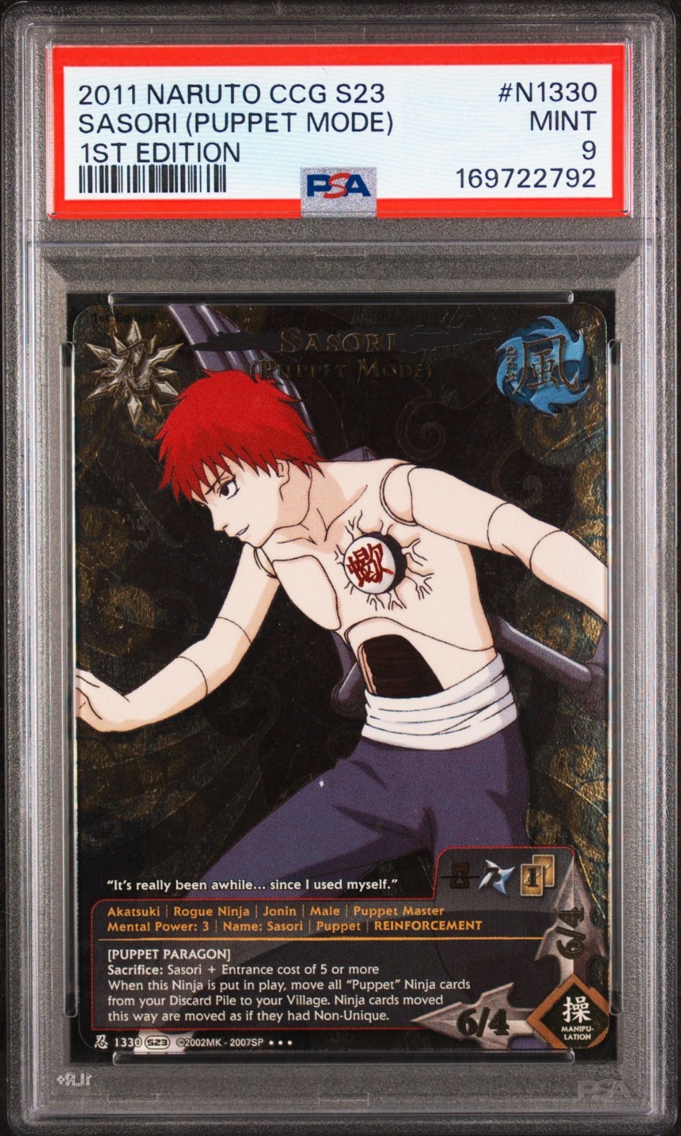2011 NARUTO CCG SERIES 23: INVASION N1330 SASORI (PUPPET MODE) 1ST EDITION PSA 9