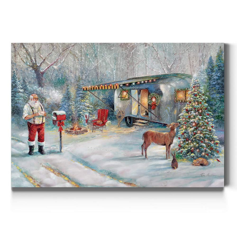 Renditions Gallery Santa\'s Hideaway Winter Camping with Deer Canvas 24x36 Renditions Gallery Santa\'s Hideaway Winter Camping with Deer Canvas 24x36