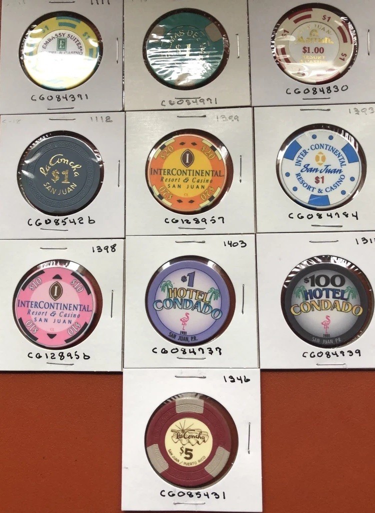 10 PUERTO RICO CASINO CLOSEOUT LOT #6 CASINO CHIPS NO DUPLICATES $20