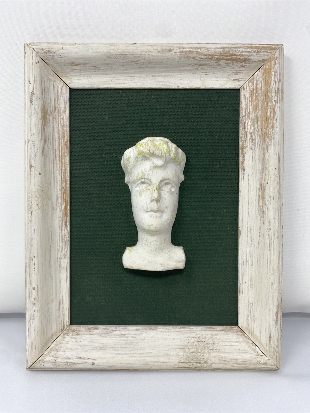 Vintage Handcrafted 3D Plaster / Chalkware Face  Sculpture Wall Art Framed RARE