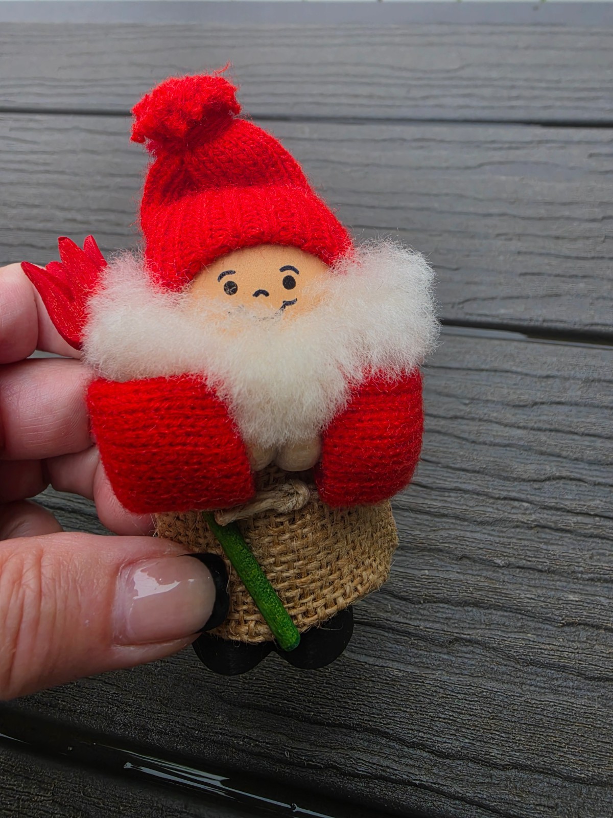Vintage Ljungströms Sweden Wooden Tomte Doll Holding Wooden Red Tulip Christmas