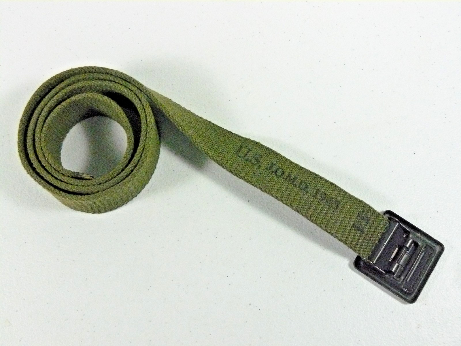 Vintage WW2 US Army OD Green Web Field Belt & Flat Buckle JQMD 1943 41