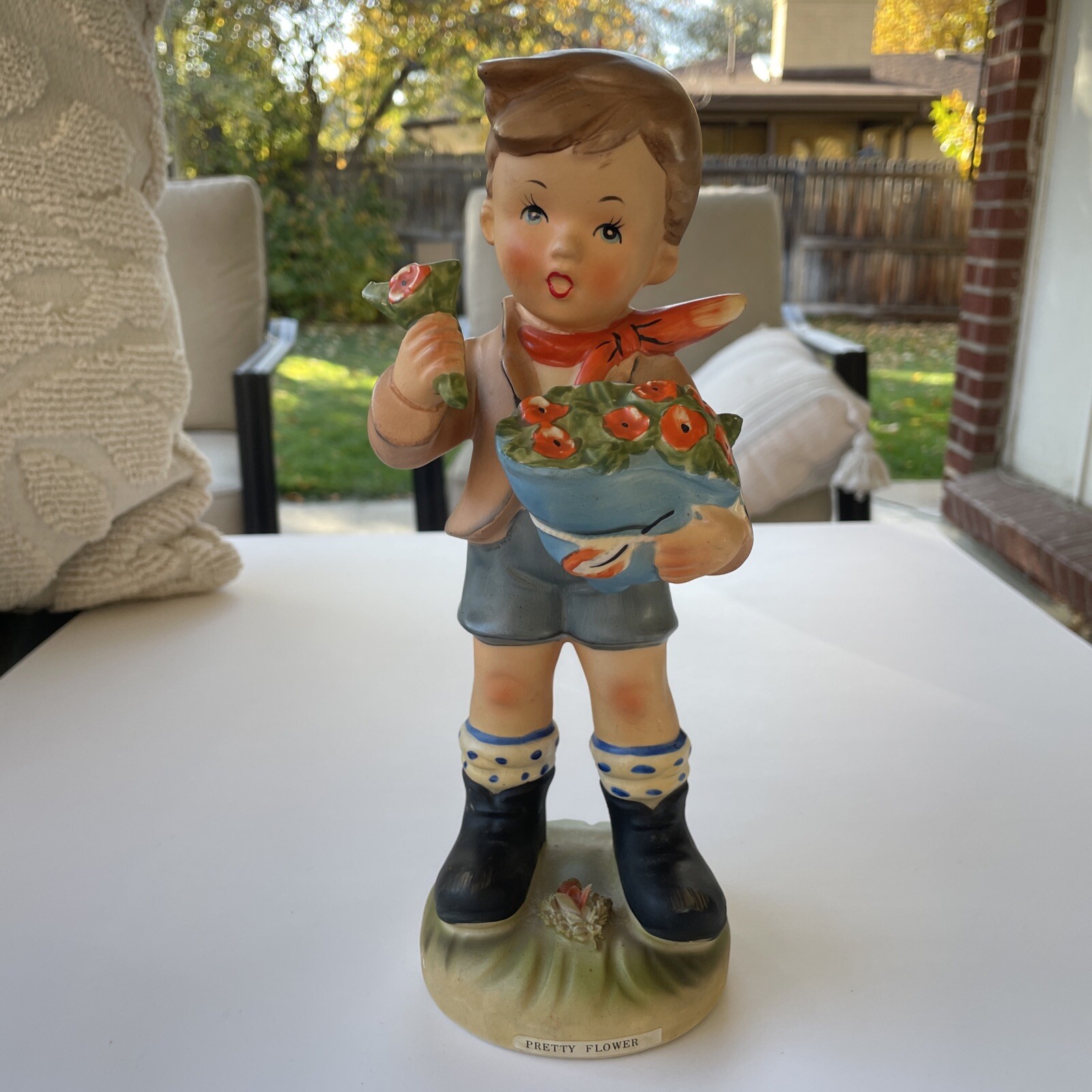 Arnart Pretty Flower Boy Figurine Large Hummel Style Vintage 10\