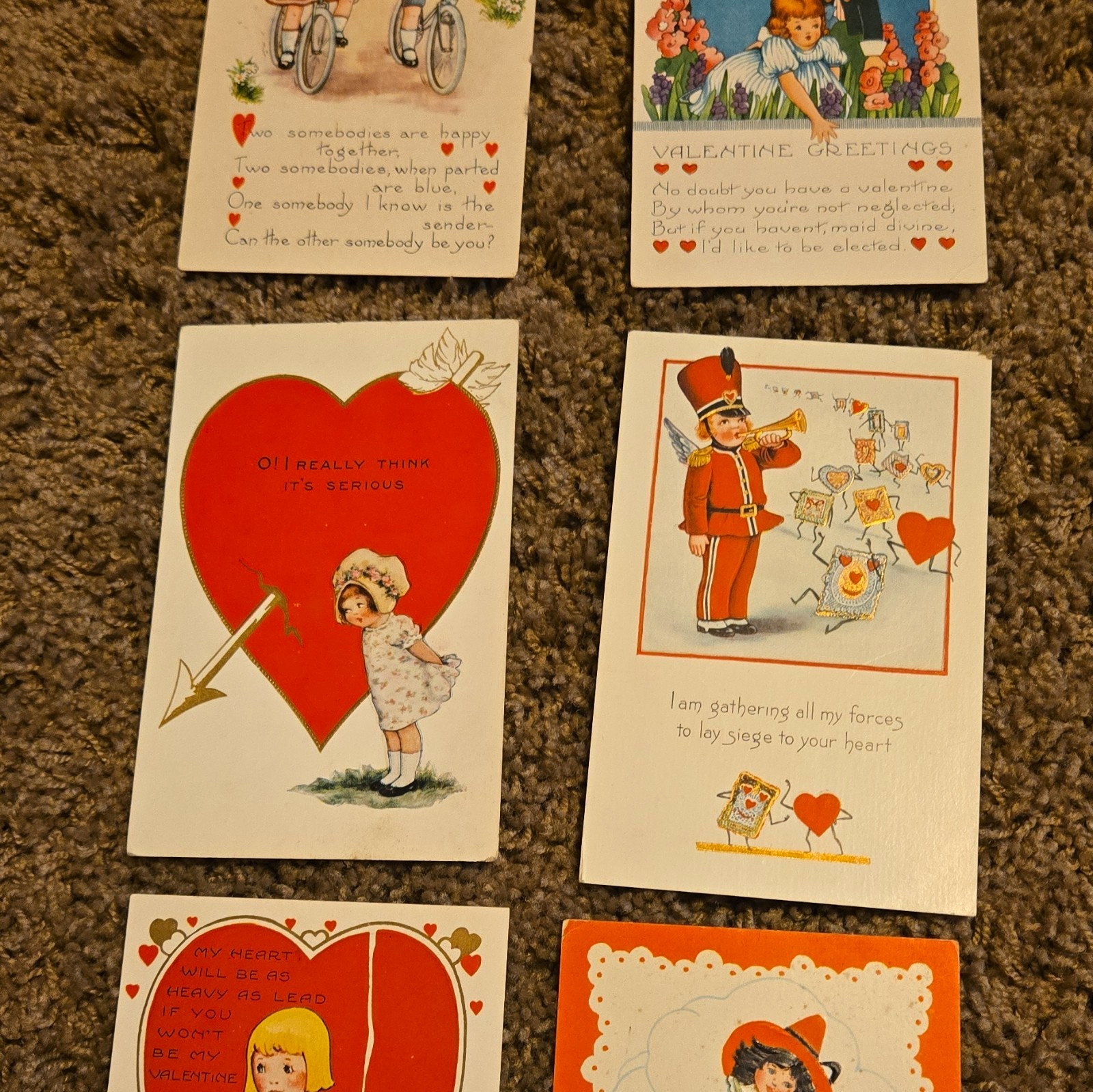 Whitney Lot of 6 Antique Valentine Postcards c.1907–1915 Children Hearts Cupid