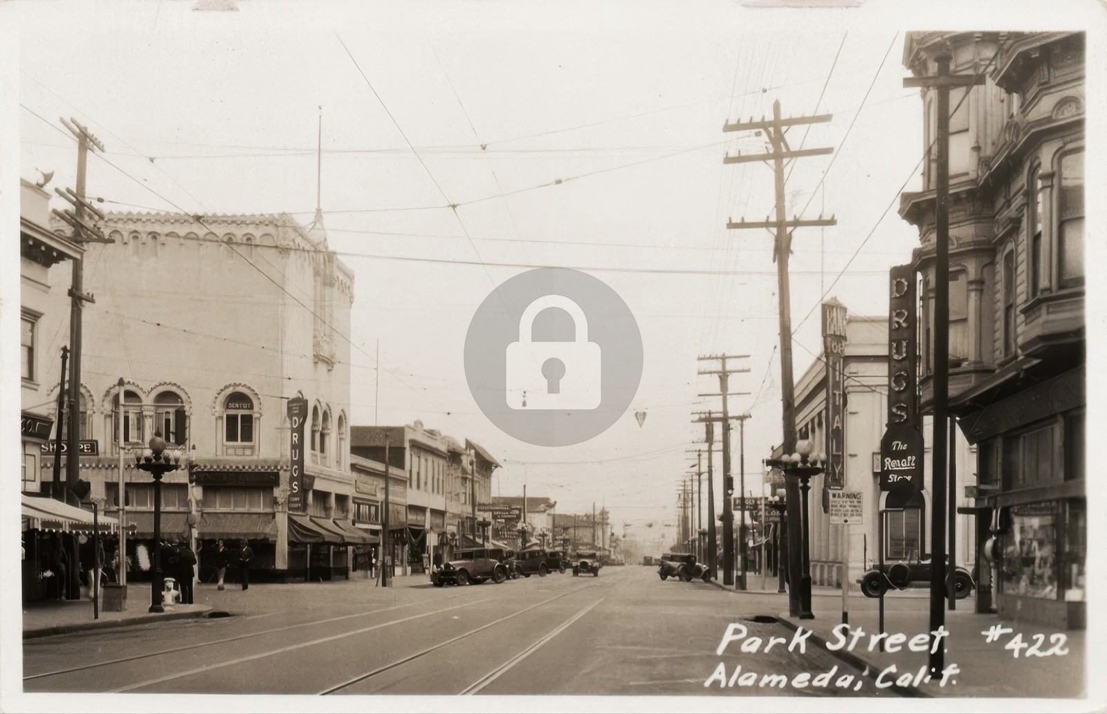 1920s Park Street Scene Alameda CA RPPC Photo Postcard COPY