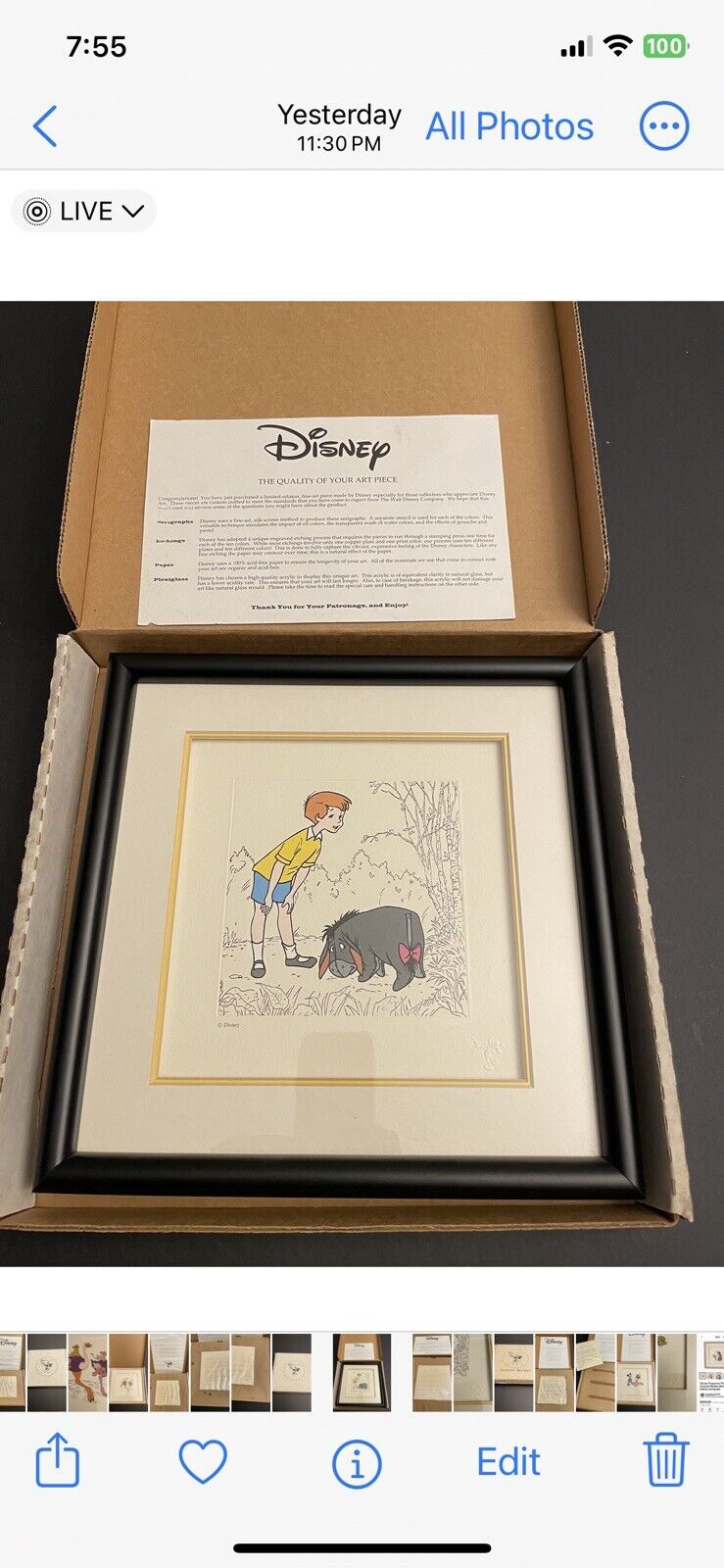 Disney sericel framed “Winnie The Pooh And The Honey Tree 1966”