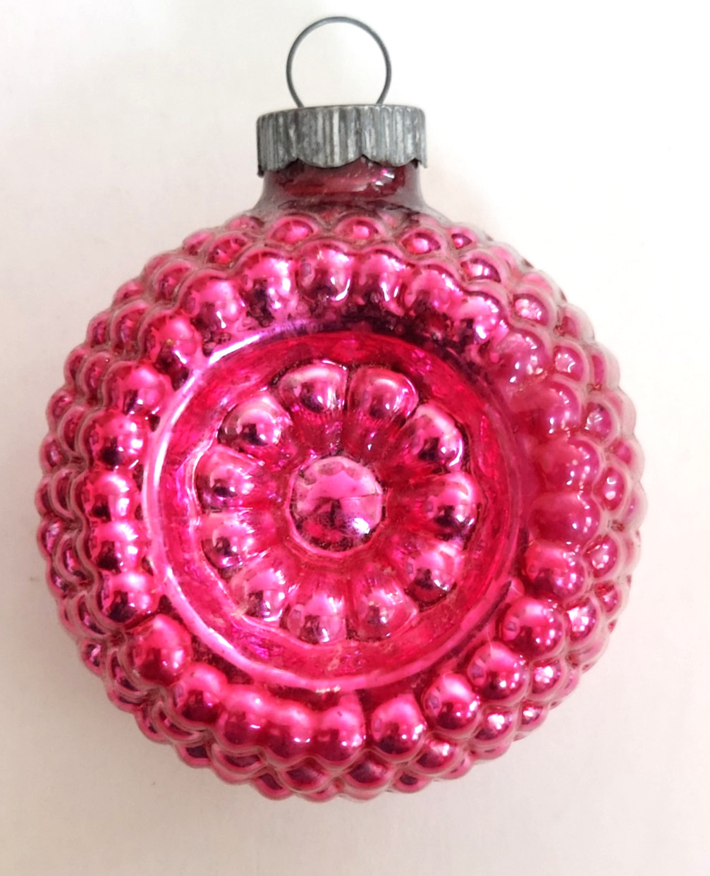 Shiny Brite HOT PINK Glass Double Indent Bumpy VTG Christmas Ornament