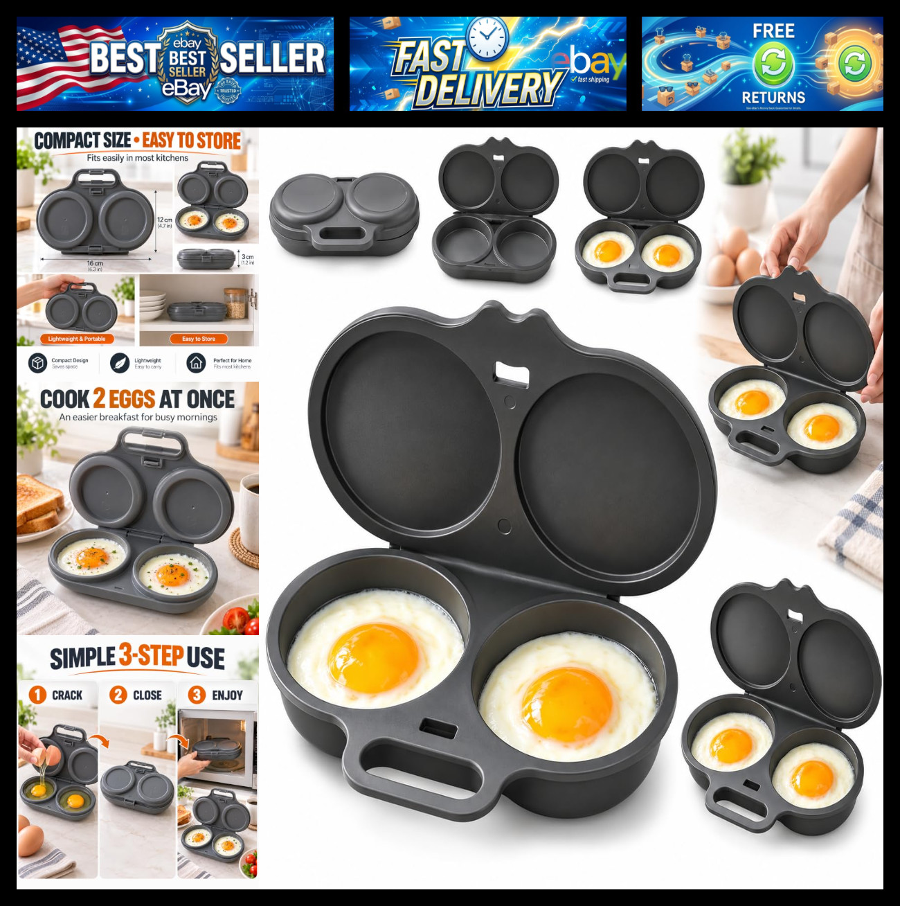 2Pcs 2026 New Dual Cavity Microwave Egg Poacher 2 Eggs With Lid & Handle, Poache