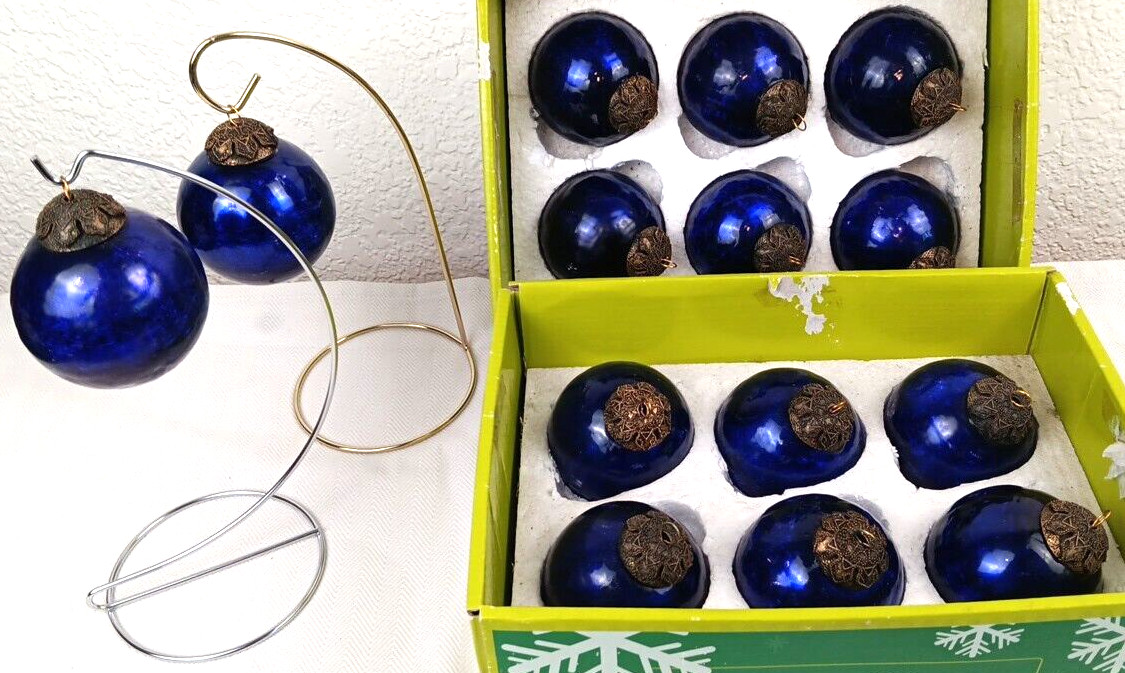 14 VTG Kugel Style Christmas Ornament Crackled Blue/Purple Mercury Glass 2.75\