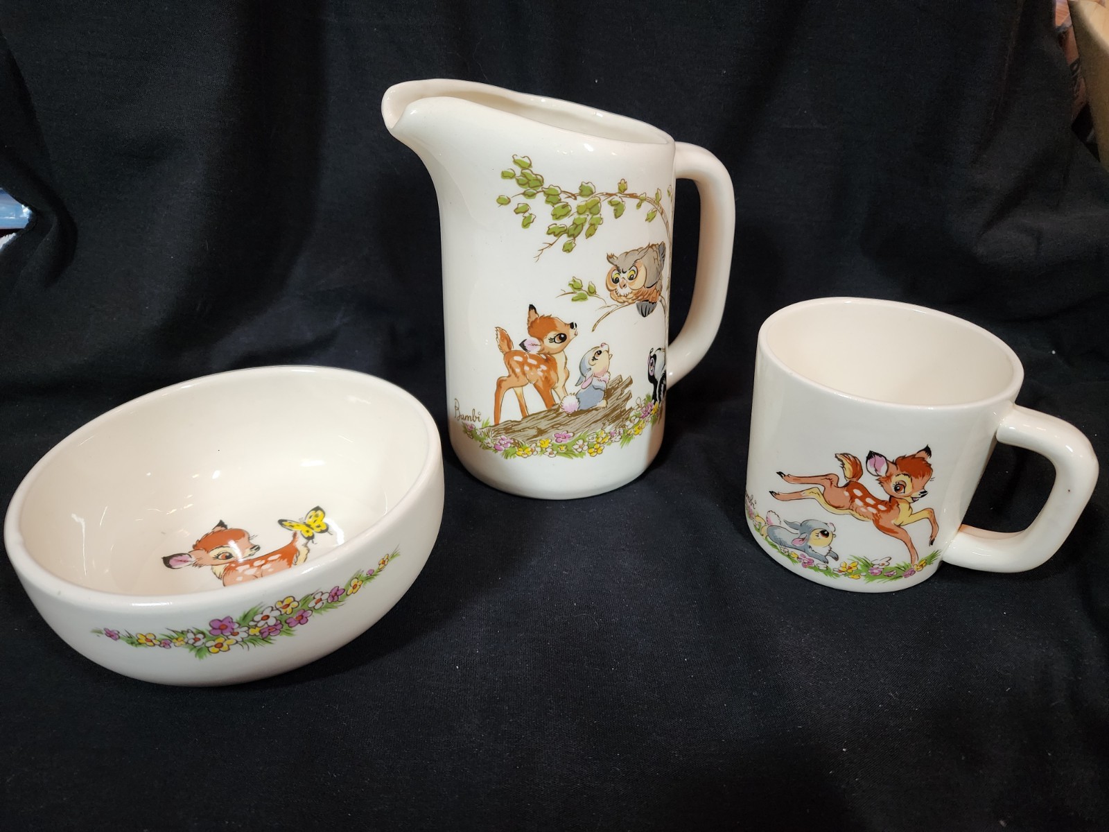 Vintage Walt Disney Productions/Shaw Bambi CHILD'S DINNERWARE 3 PIECE SET 1950's