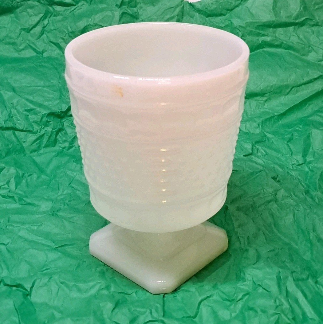 Vintage Napco Milk Glass  Cleveland Ohio Pedestal Planter/Vase Goblet Hobnail