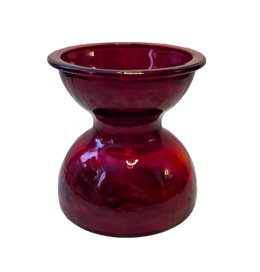 Mid Century Vintage Ruby Red Slag Glass Pinched Neck Spitoon Style 6
